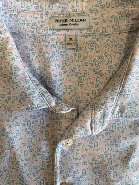 Peter Millar White Golf Shirt with Pink & Light Blue Micro-Print